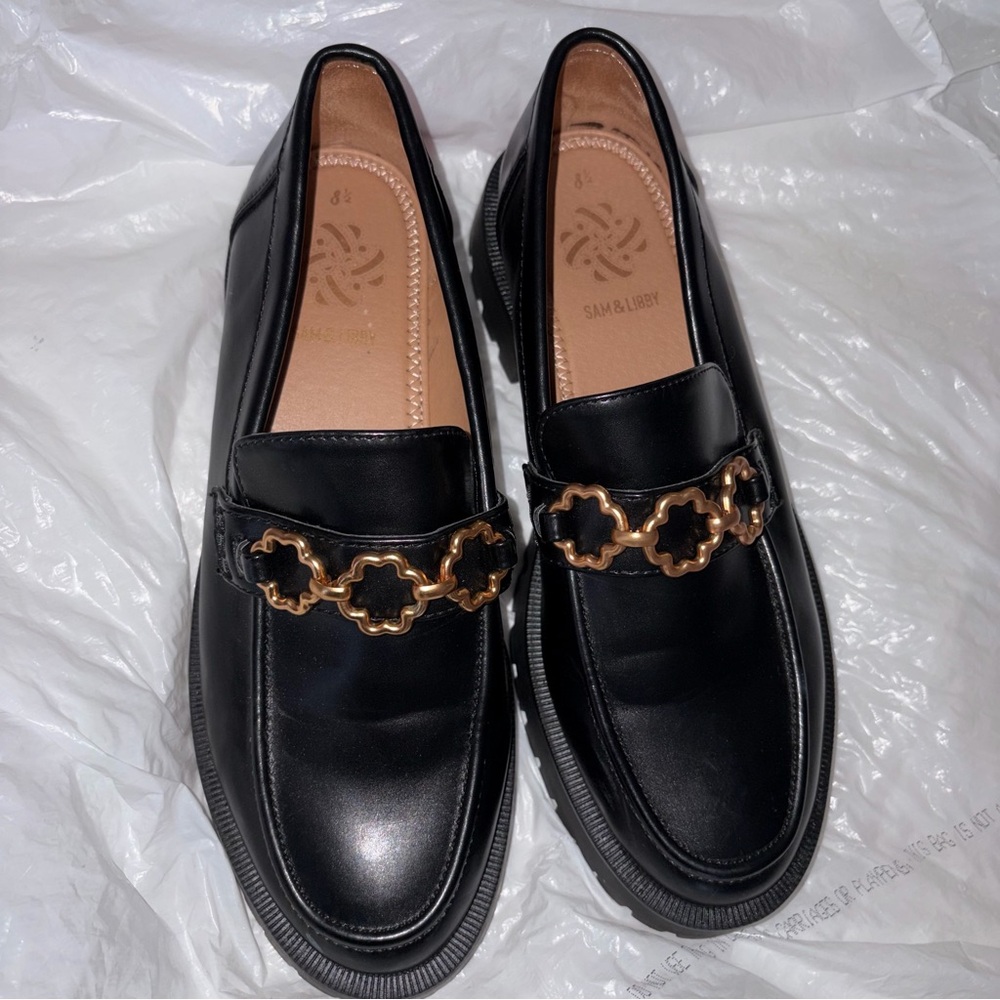 Sam & Libby Black Loafers with Gold Detailing